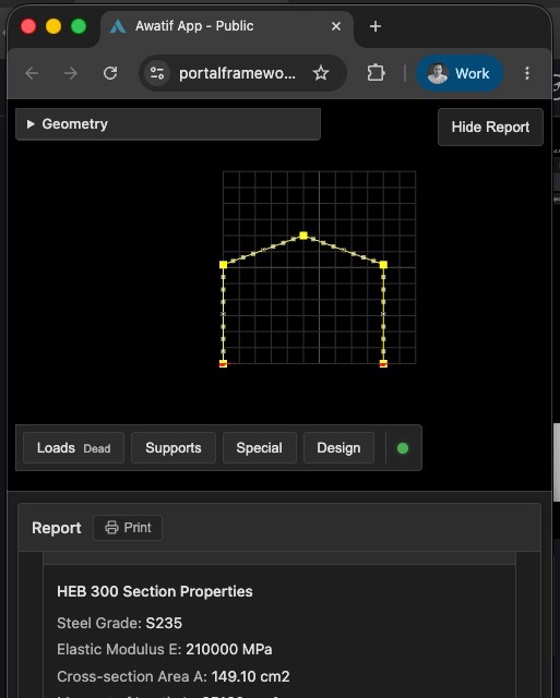 The deployed portal frame app in a browser