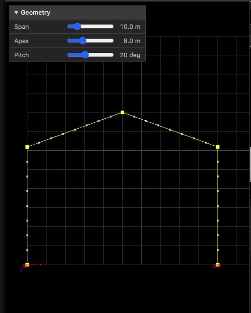 Geometry sliders for span, apex, and pitch