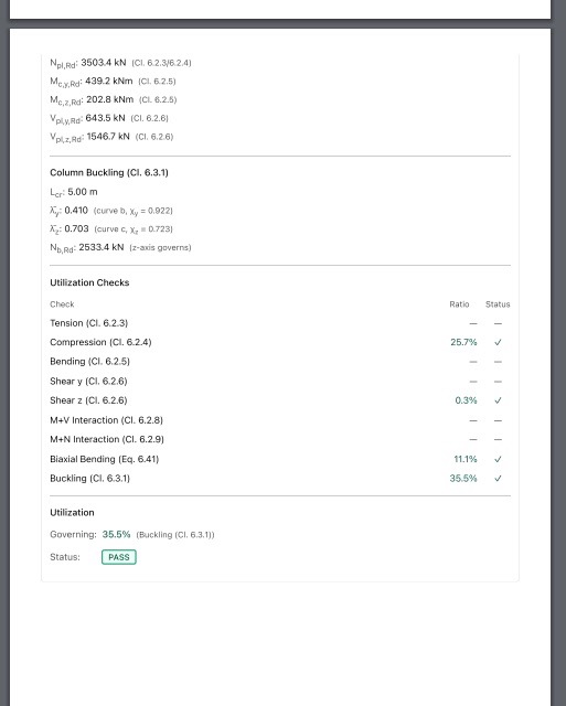 Report with frame diagram and key results